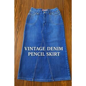 Vintage Long Denim Pencil Western Skirt Street Jeans Size 5 26” Waist Retro